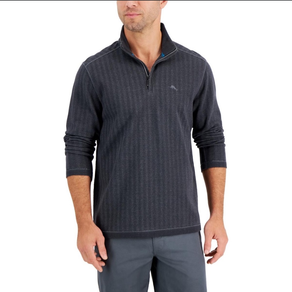 TOMMY BAHAMA PALM COAST ISLANDZONE HALF-ZIP JET BLACK
